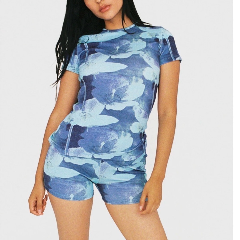 Miaou Blue Floral Short Sleeve Tee